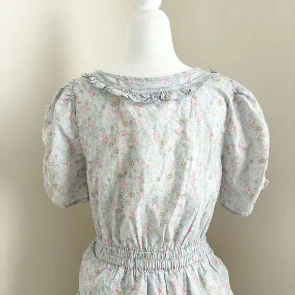 SALE! loveshackfancy - roth dress mini ruffled v-neck puff sleeves print floral - Picture 8 of 9